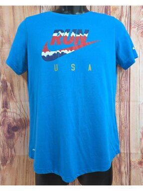 Nike Womens Blue Run USA Dri-Fit Athletic Cut T-Shirt Large